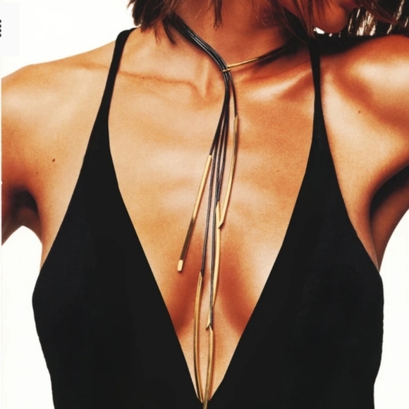 1185 Ex Ovo 5 LINE POLE SKINNY Silver Rubber NECKL - Picture 2 of 9